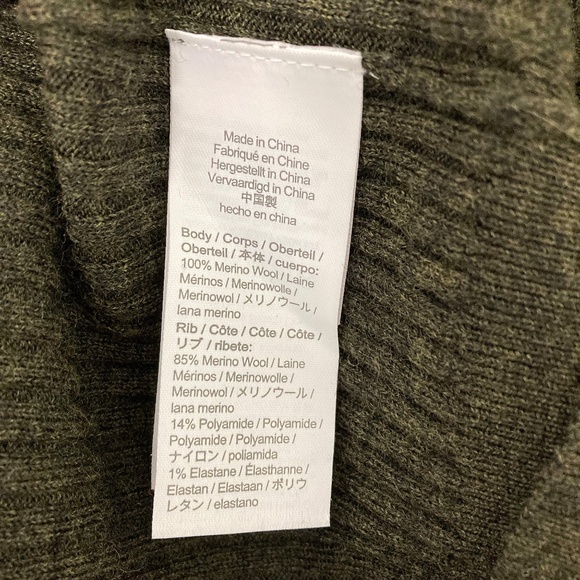 J. Crew Heathered Olive Green Ruffle Collar Ribbed Sweater Merino Wool - M - Picture 4 of 5